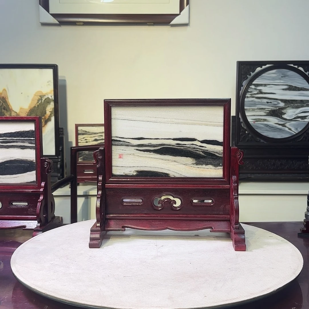 何***庆有机玻璃天然大理石画屏风摆件