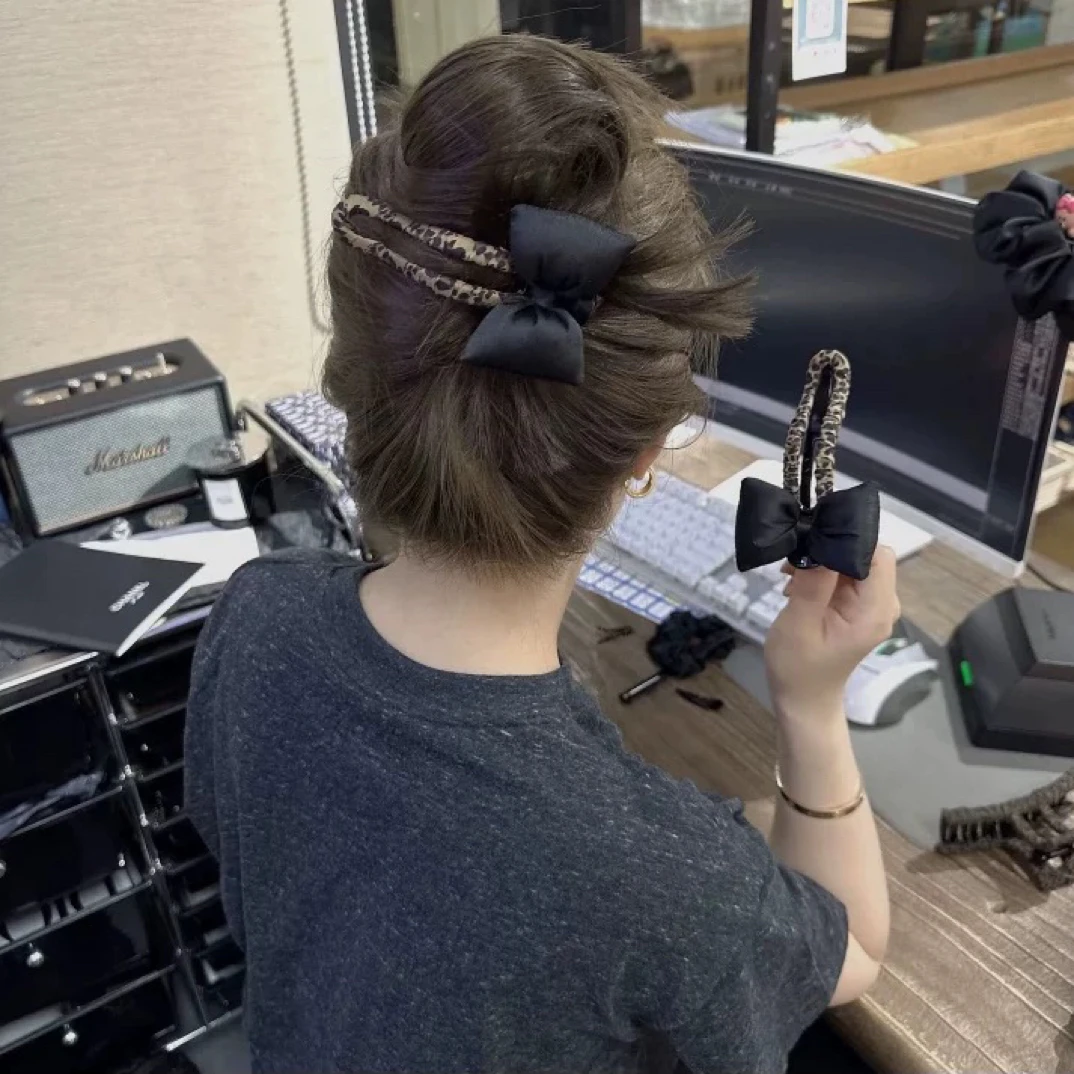 韩系豹纹织带蝴蝶结发夹刘海夹女甜酷气质鸭嘴夹后脑勺顶夹一字夹