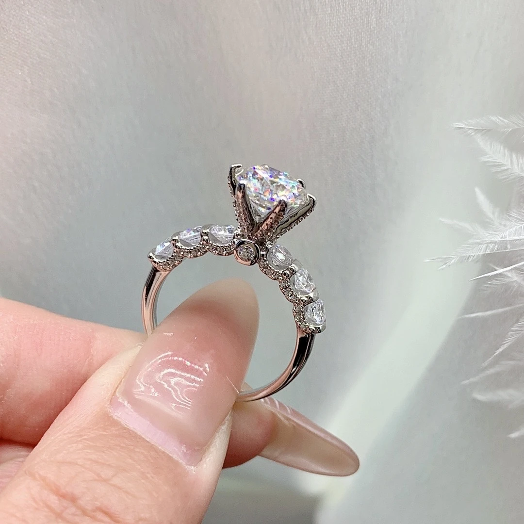 925银莫桑石银制品  【白月光】钻戒女指环时尚百搭D色高品莫桑3ct