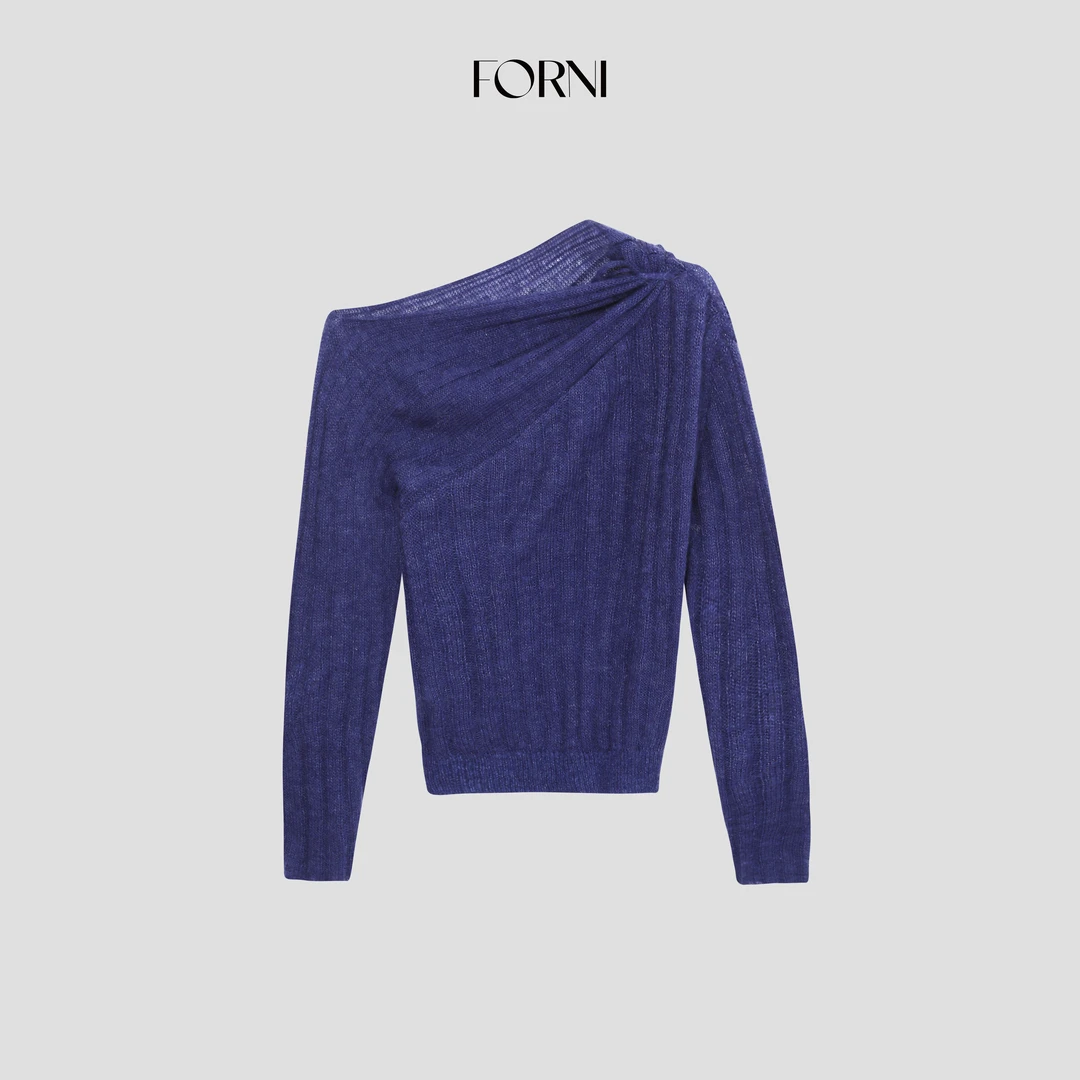 FORNI 碧波海盐 秋冬款品质女装斜领露肩毛衣小众设计针织衫上衣