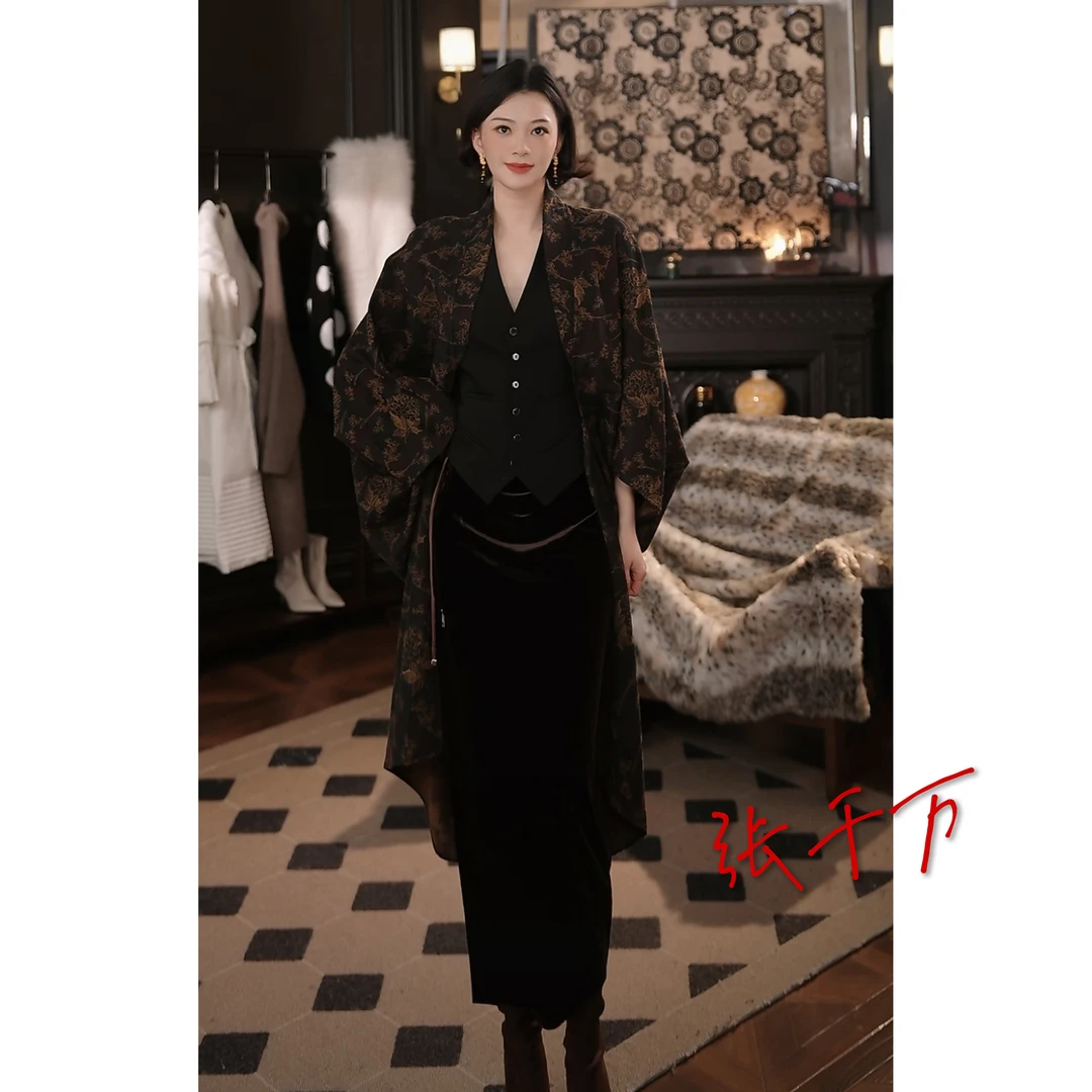 「氤氲曼妙」 流动光感！楮墨 真丝丝绒拉链半裙