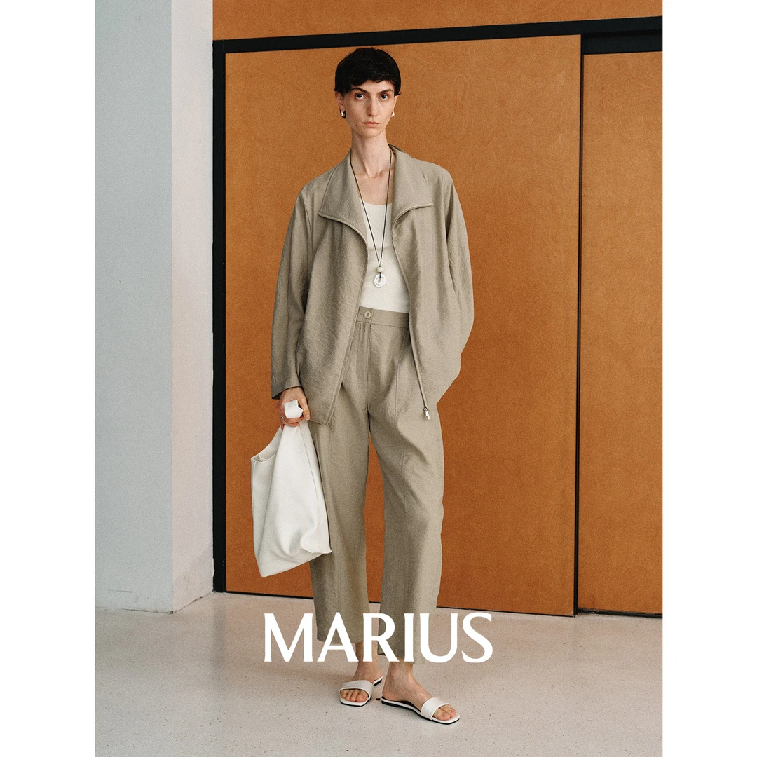 MARIUSMARIUS“干丝夹克”桑蚕丝低调奢华老钱肌理褶皱感外套奶奶裤