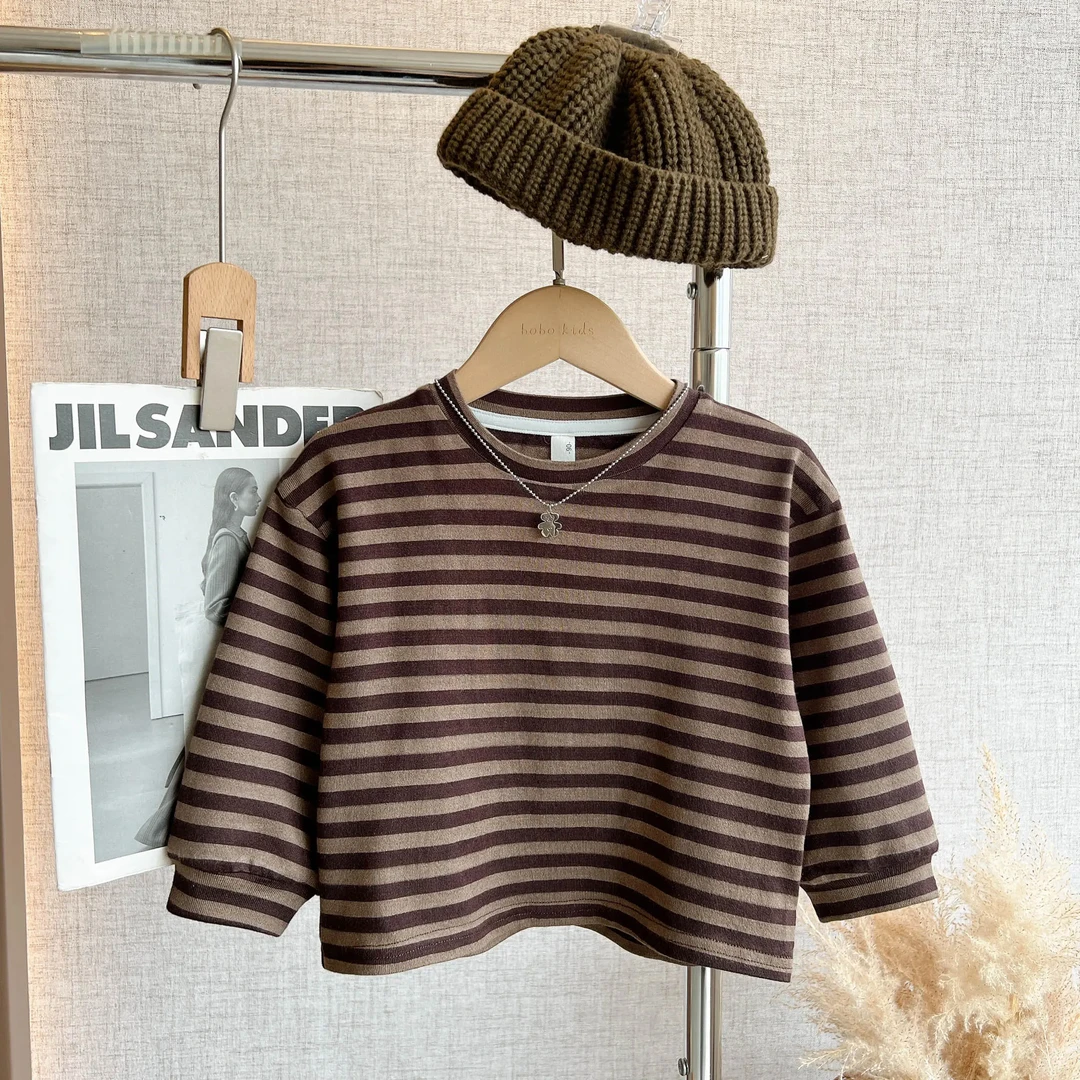 现货2024儿童春秋韩版设计感条纹t恤