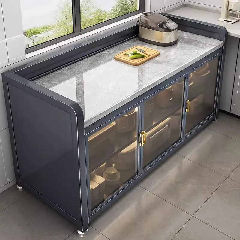 优勤厨房置物架落地多层岩板餐边柜靠墙一体收纳柜多功能储物柜