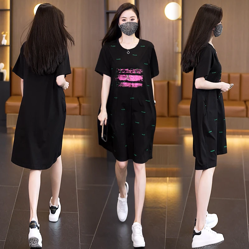 NSY 时尚气质大码连衣裙2025夏季新款遮肉宽松显瘦印花连衣裙女