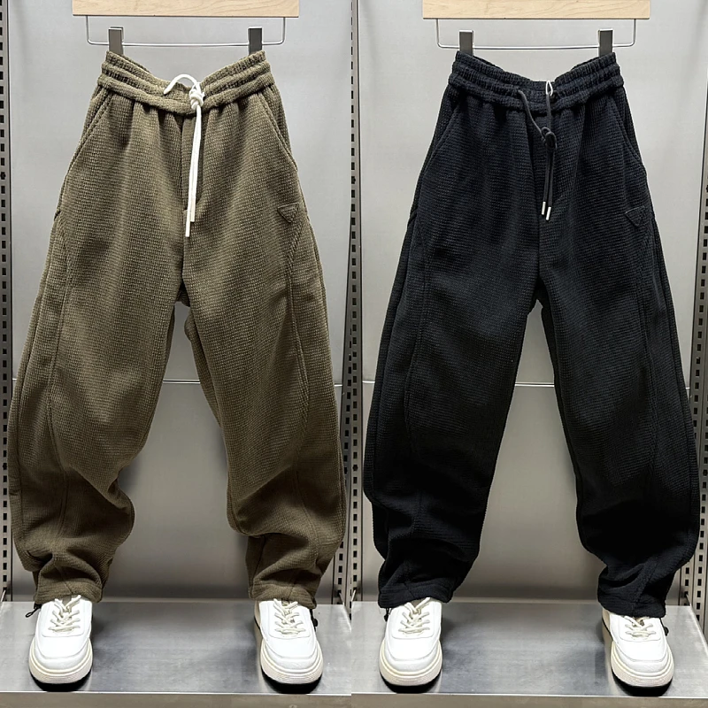 秋冬新款加绒加厚美式休闲裤男士潮牌宽松直筒休闲裤灯芯绒运动裤