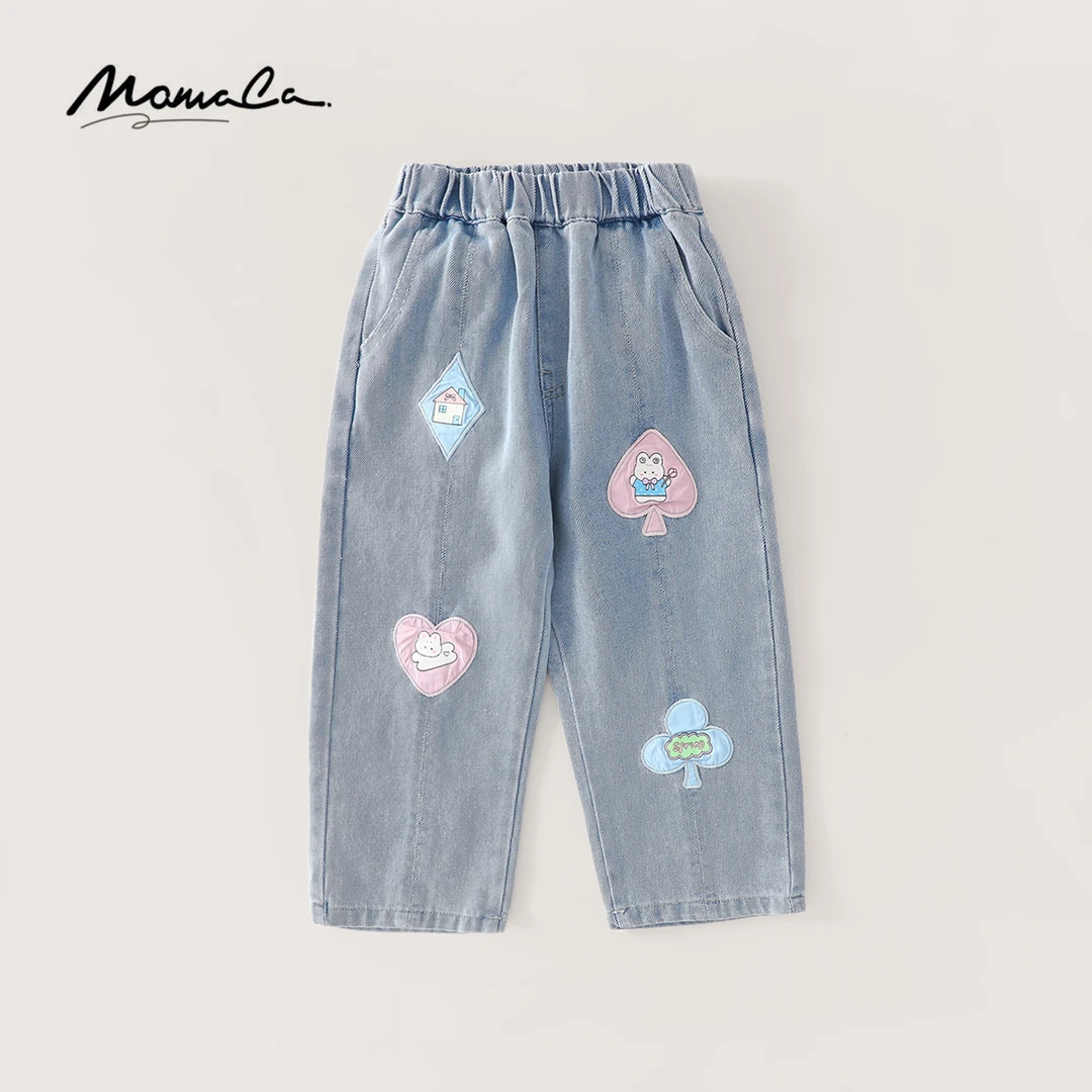 MOMOCO春秋季欧若风女童可爱贴图休闲牛仔裤77580350005