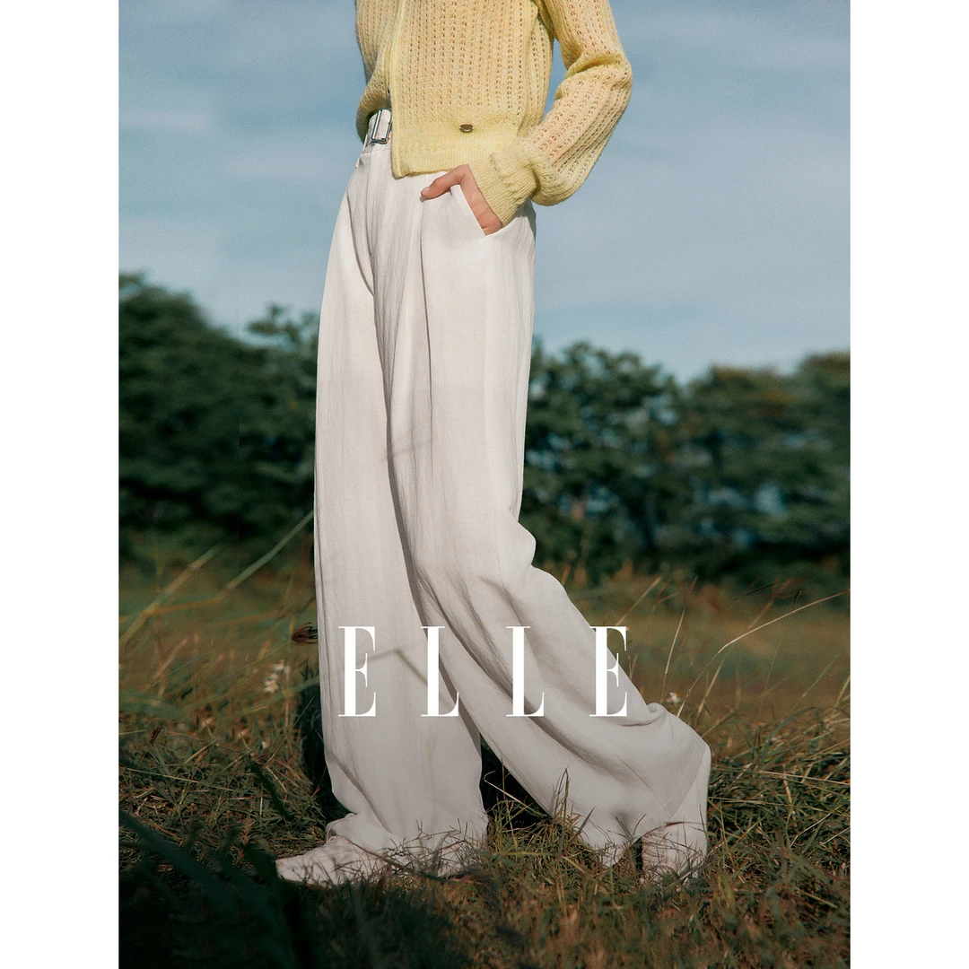 ELLE高腰宽松亚麻裤子休闲裤女2025夏日穿搭通勤小众直筒EK51014