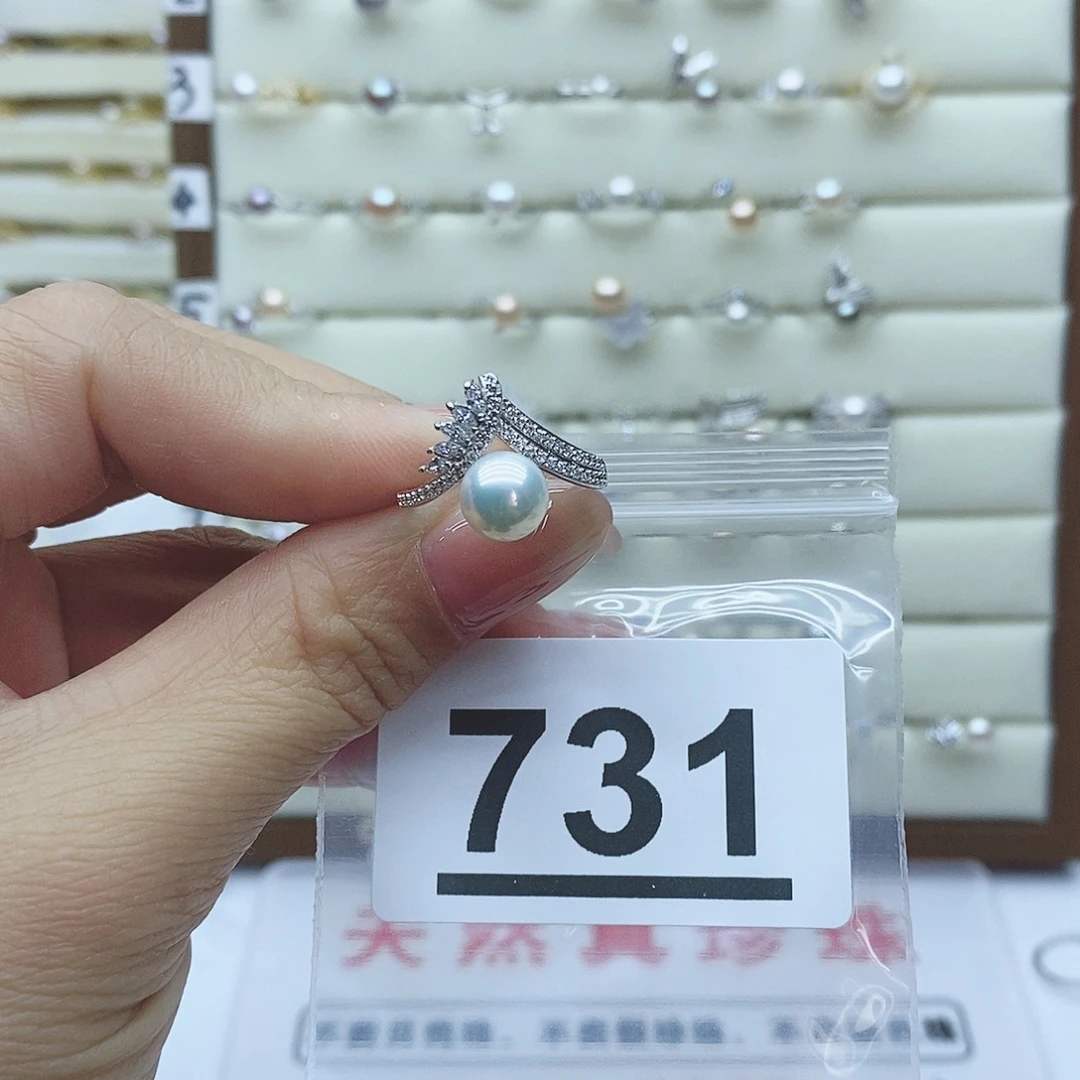 淡水珍珠戒指银S925镶嵌莲*731