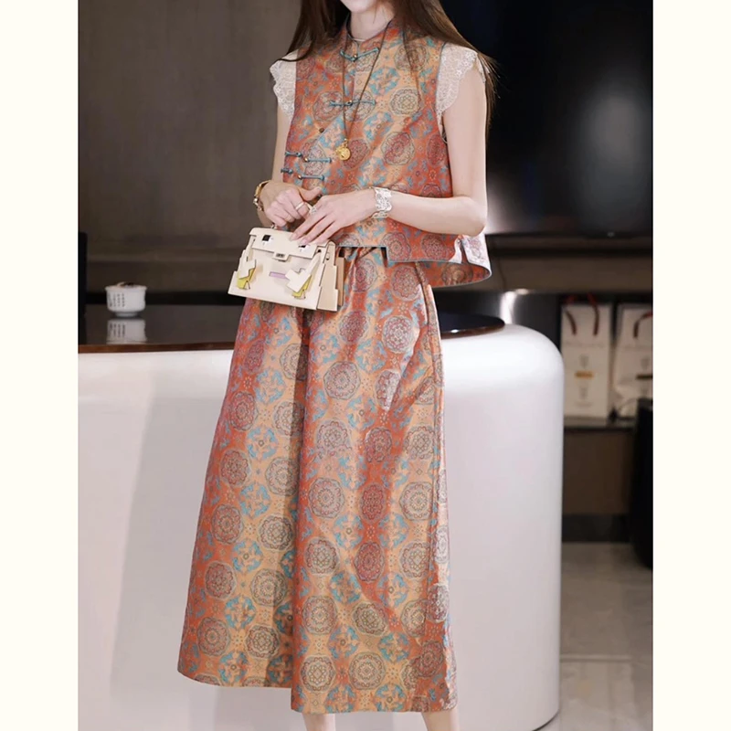 新中式国风女装上衣裤子套装2025夏季新款高级感马甲阔腿裤两件套