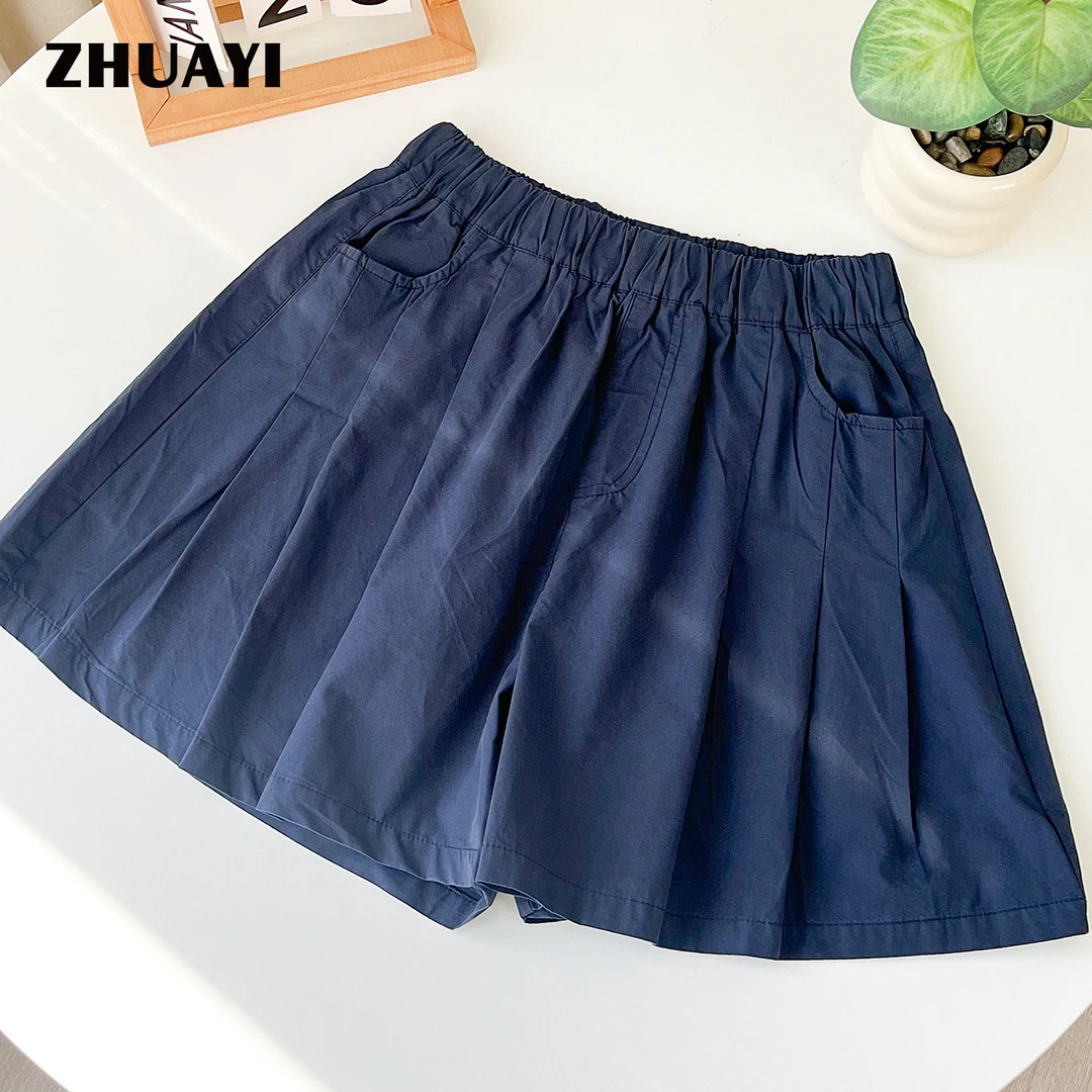 朱阿姨夏季女童短裤藏青色百搭学生裤子薄褶皱休闲裤（25218354）3