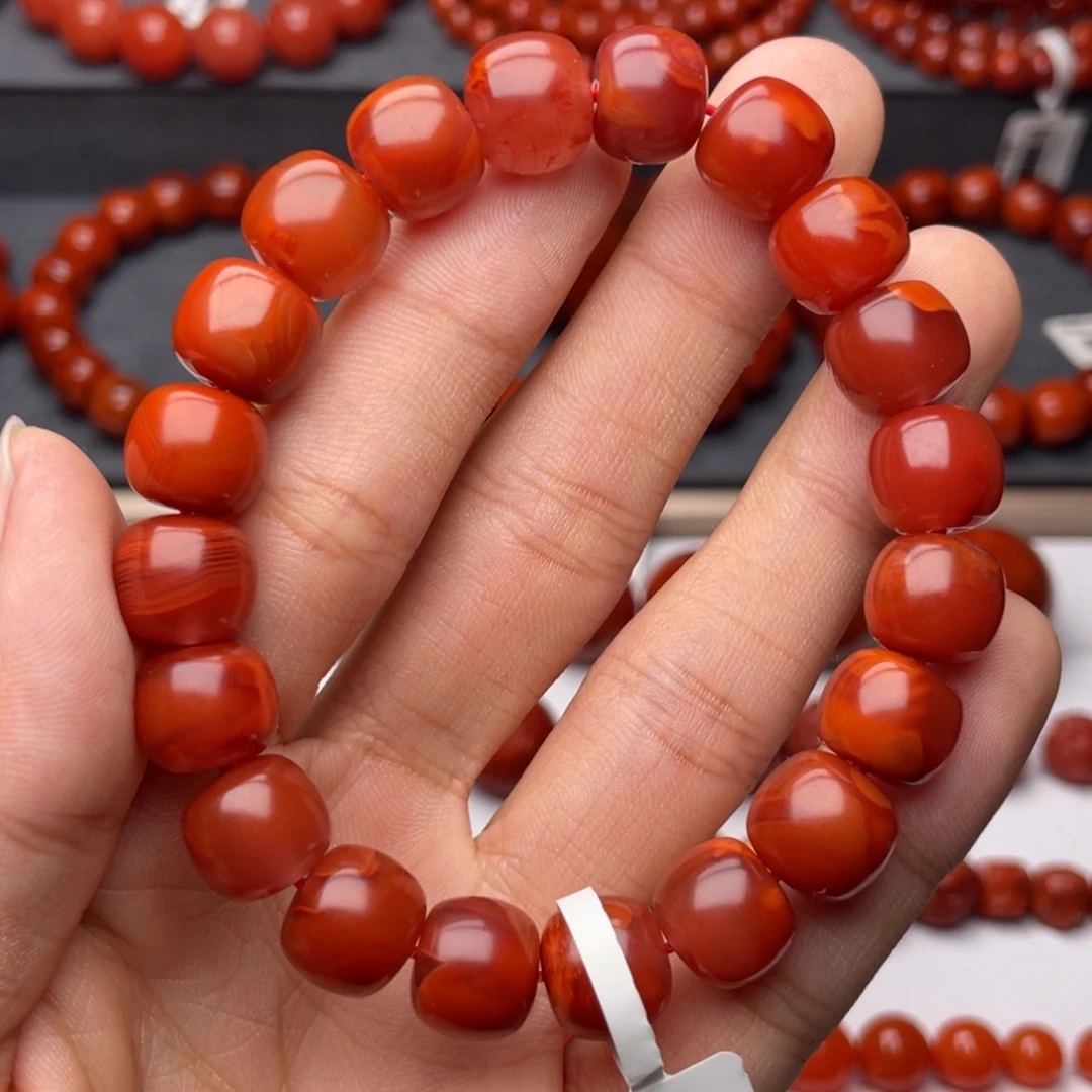 南红玛瑙未镶嵌手串H11mm顶品牛血火焰老型手串