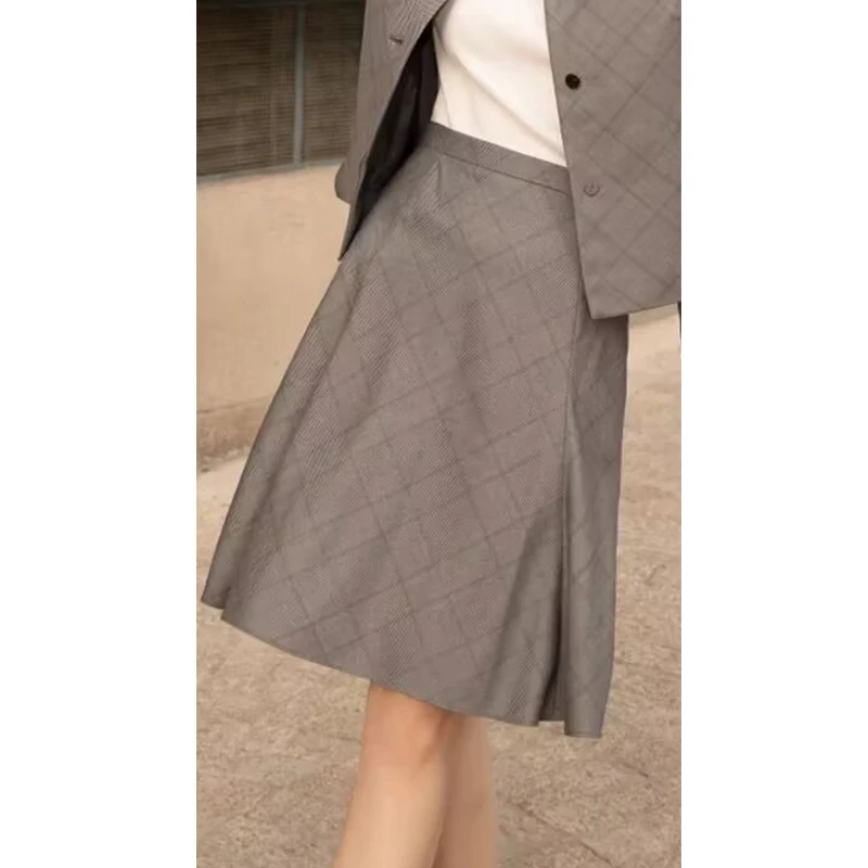 原厂特价清！拍完则无！GD 进口特织丝羊毛色织复古格纹半身裙B149