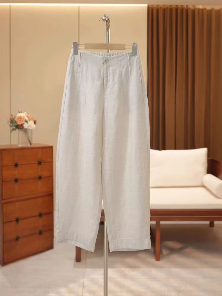2025新款上新天丝亚麻阔腿裤垂顺抗皱九分宽松直筒裤