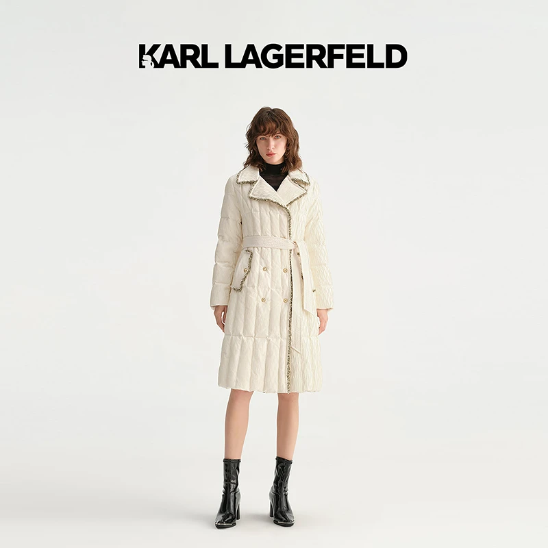 Z087【赵老板专属】KARLLAGERFELD撞色织带花边系带羽绒服E37W1582