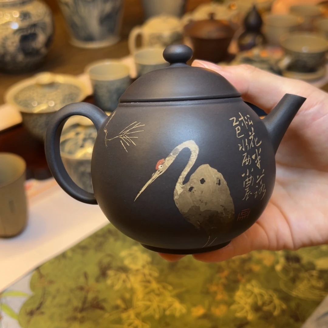 尔*吴宝龙老师松鹤刻填壶200cc