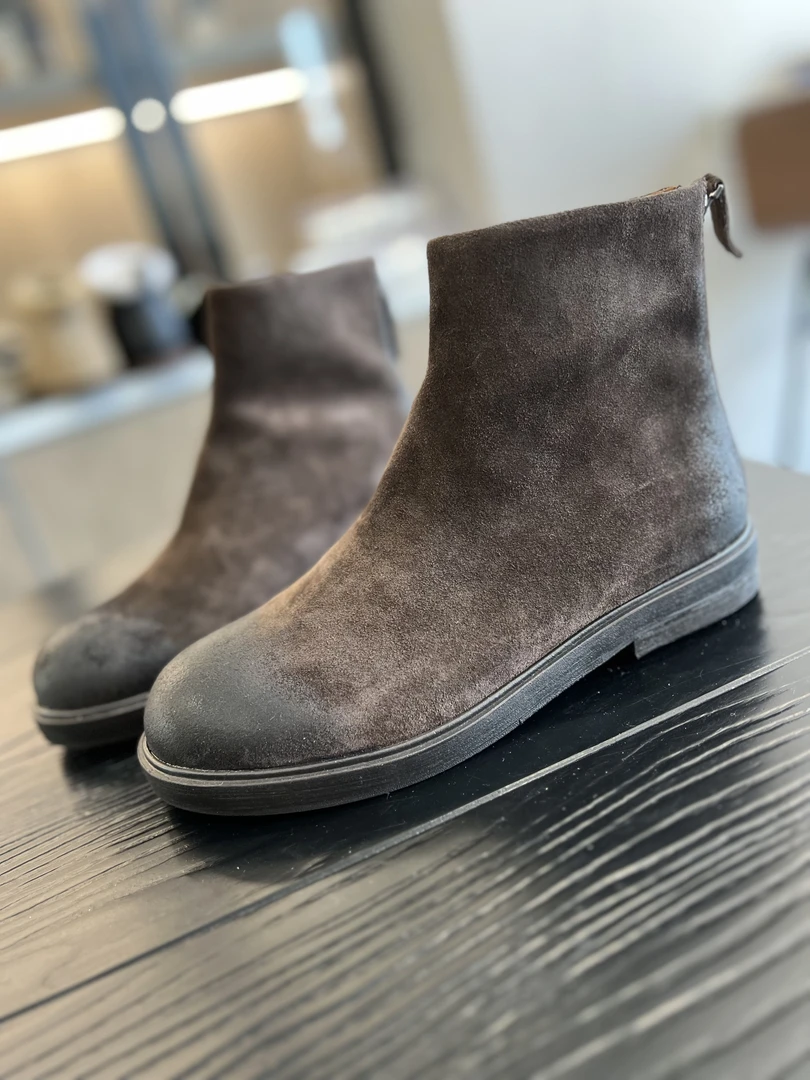 新款秋冬一脚蹬平底后拉链超舒适轻便复古做旧擦色切尔西女靴