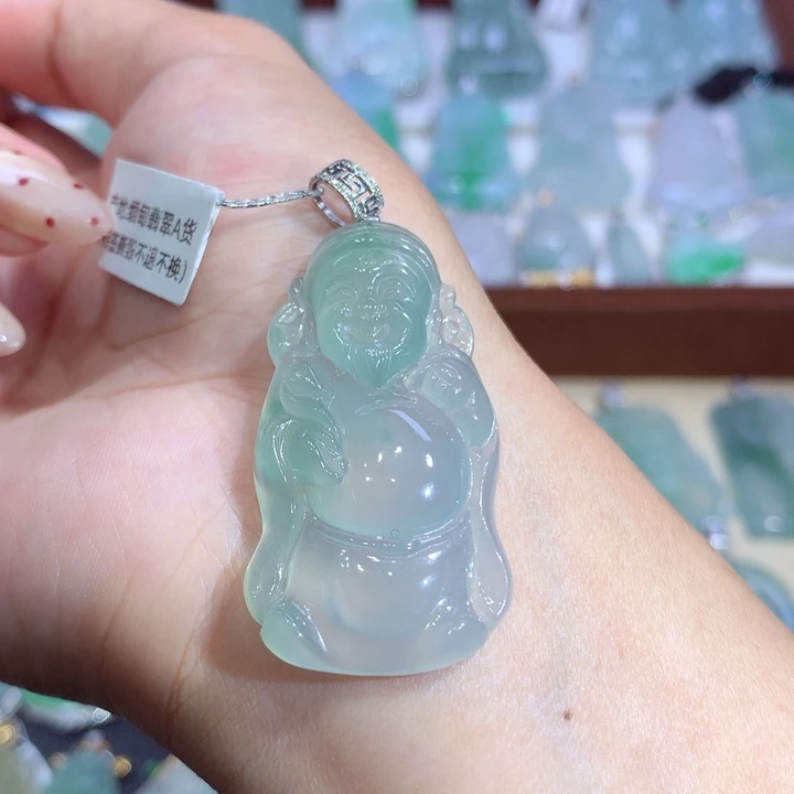 翡翠18K金镶嵌吊坠(不含链)财神爷