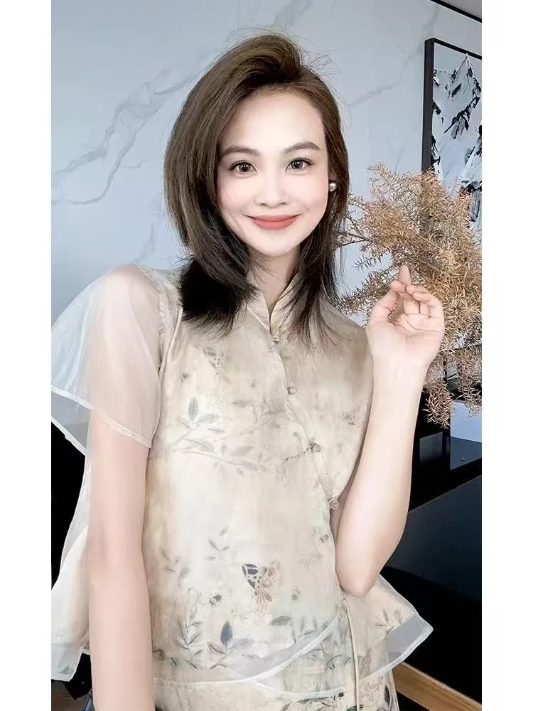 兰亭序旗袍设计感新中式花鸟高级感时尚显瘦显白立领上衣