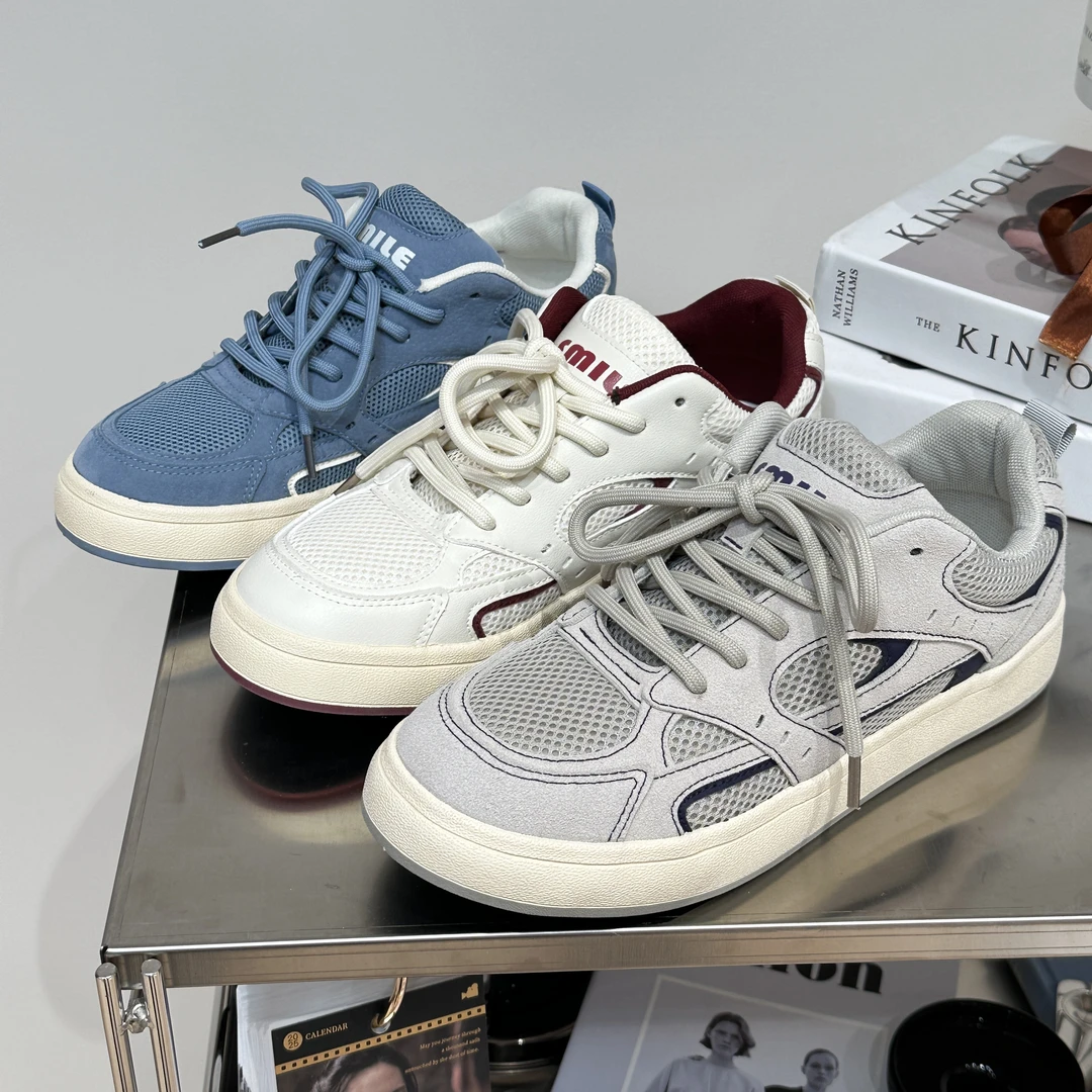 夏季透气网面面包鞋透气学生厚底休闲鞋2025新款小众国潮百搭板鞋