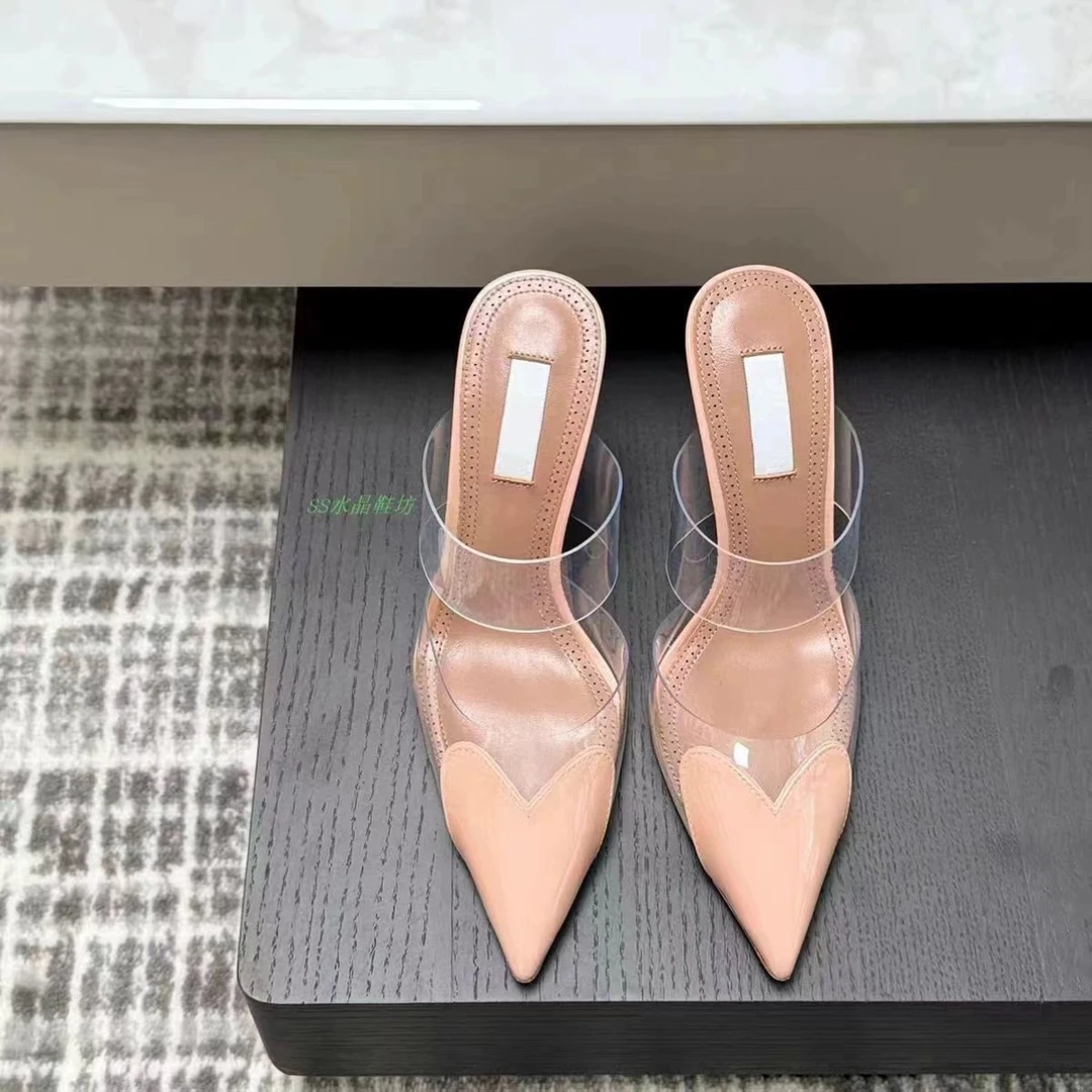 新款大牌性感拼接爱心尖头细高跟