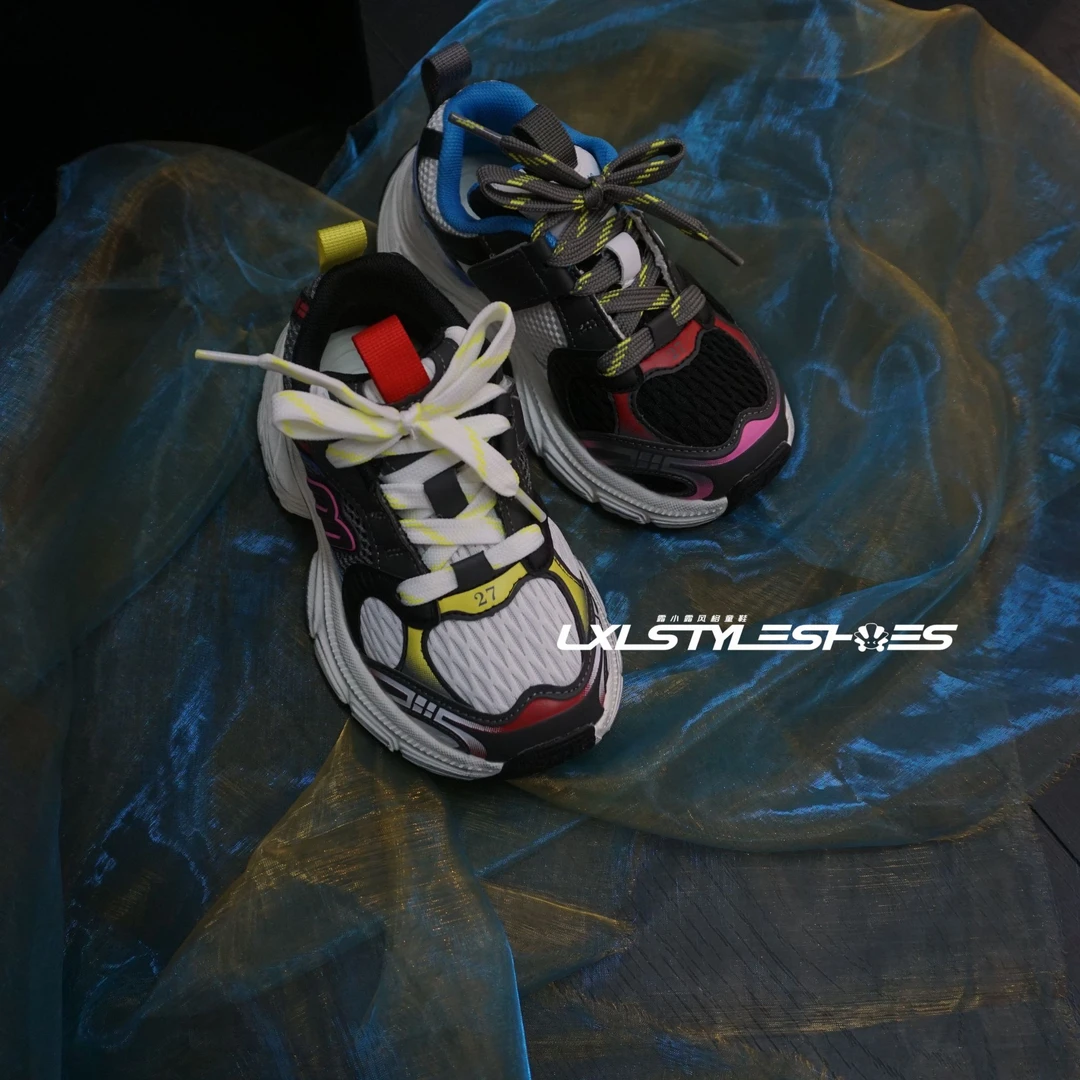 M豆鸳鸯鞋【250637】秋季儿童潮流撞色AB版做旧厚底老爹鞋休闲童鞋