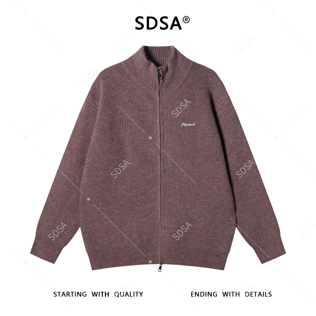 SDSA男士秋冬新款痞帅男装潮牌潮牌字母立领拉链针织衫时尚毛衣