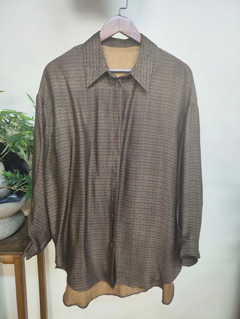 重磅提花桑蚕丝香云纱扩版长款新中式上衣