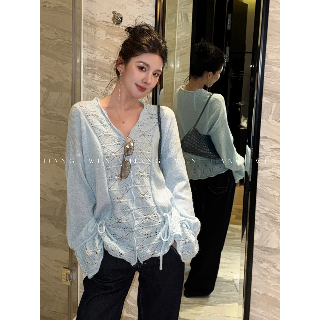 【南栀】姜雯&温柔风重工提花镂空针织衫