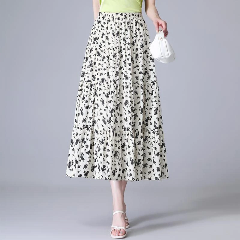 法劳格百褶碎花半身裙A字女夏季2025新款高腰垂感中长a字裙显瘦百