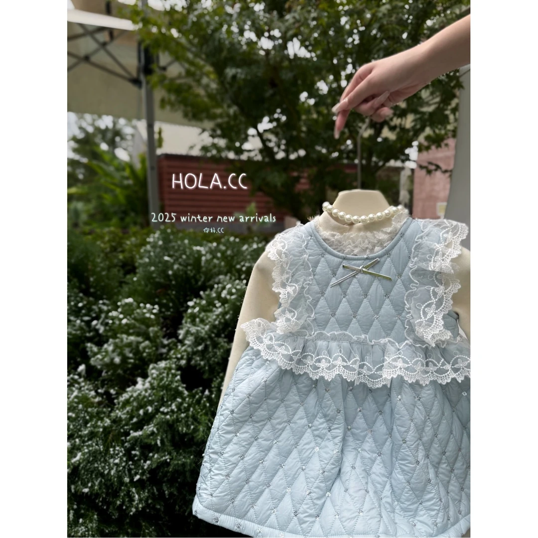 HOLA.CC·25冬~花边亮片连衣裙6616（童装汉服）兰色