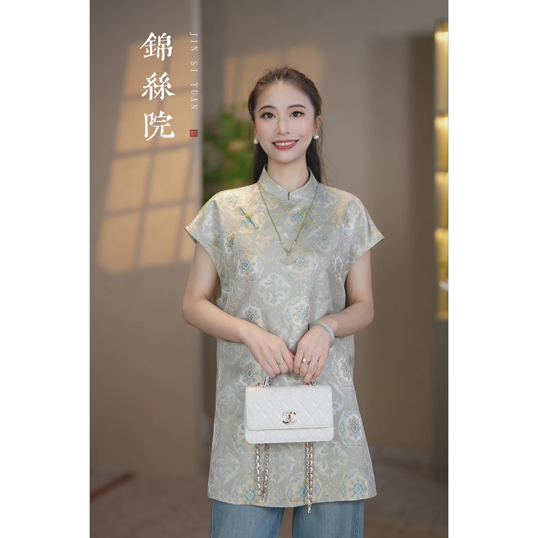 绸缘【相见欢】 螺钿异色萝轻奢桑蚕丝宋锦显瘦上衣SYX67182960
