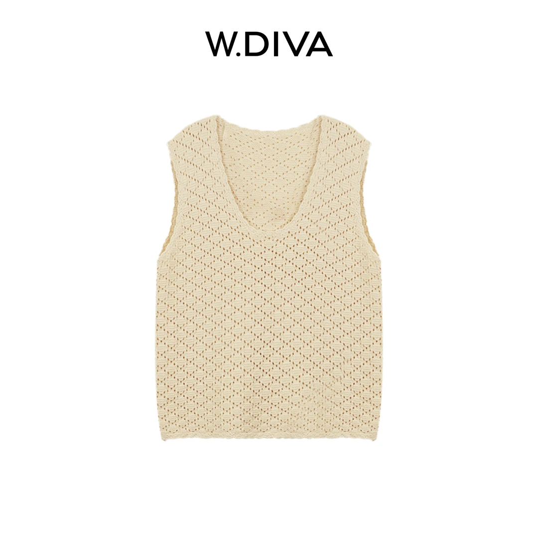W.Diva【文艺织光】纯手工立体钩花镂空菱格纹纯针织背心51T061675