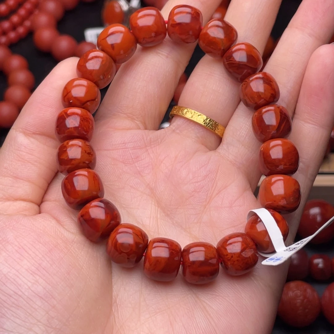 用***j南红玛瑙未镶嵌手串10.8mm可收可藏满肉牛血火焰老型手串