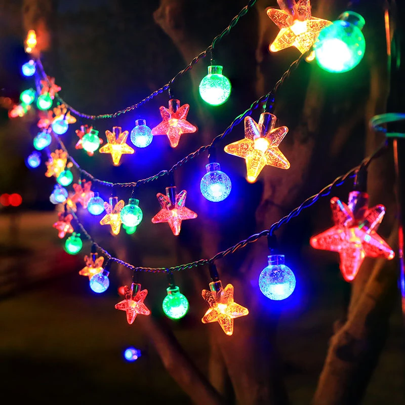 太阳能户外庭院露营装饰LED防水气泡球星星闪灯串