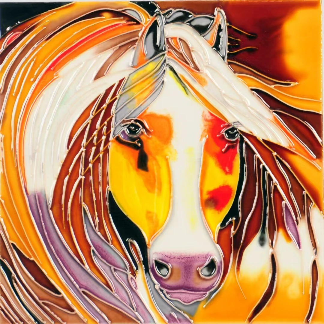 琉璃釉手绘摆件马到成功马到福到一马平川尺寸20×20厘米