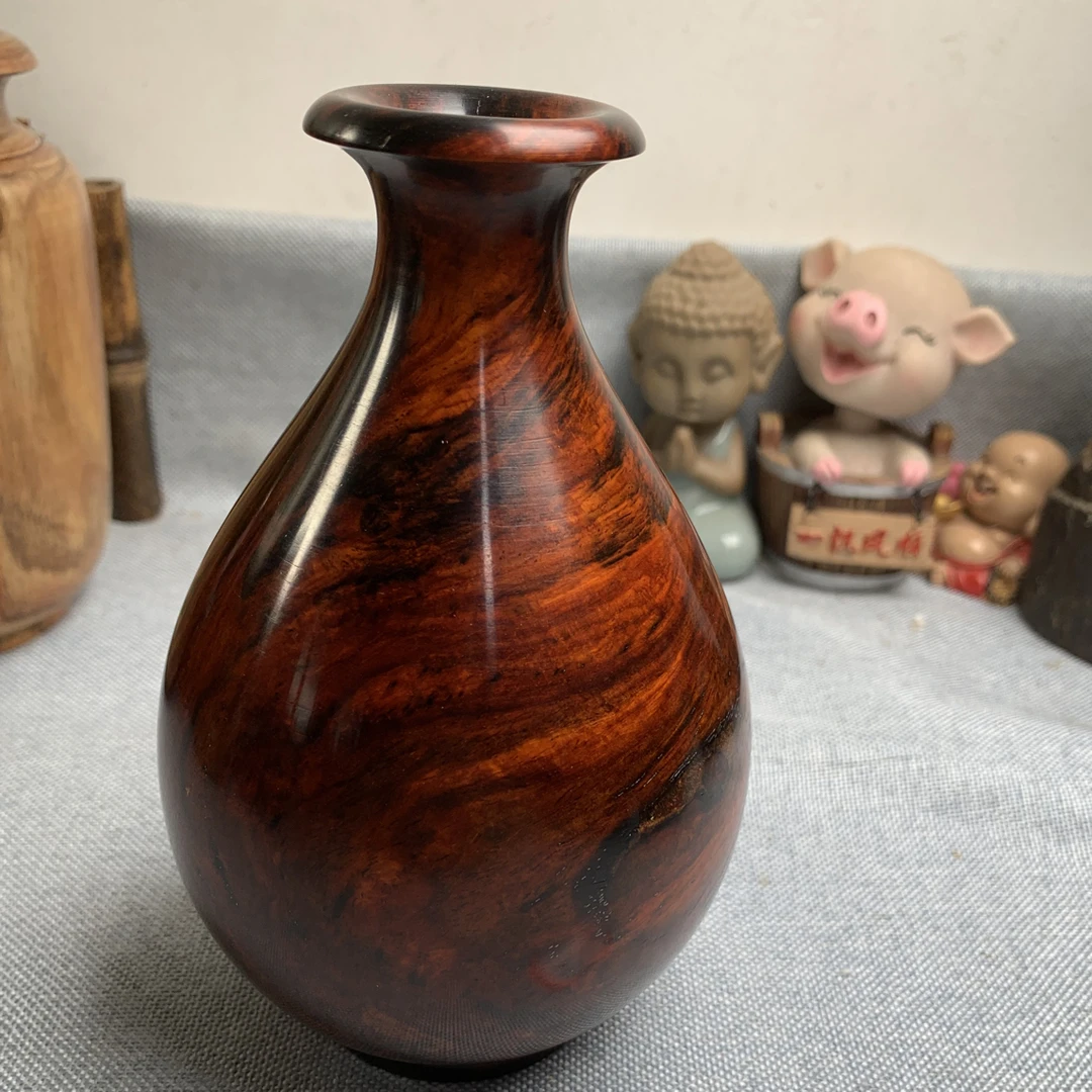 nm7565老挝大红酸枝花瓶直径8.6cm高13.5cm净重506克