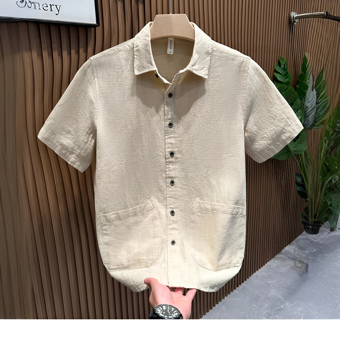 【苎麻】夏季百搭苎麻衬衫翻领短袖宽松休闲新款薄款透气棉麻衬衣男