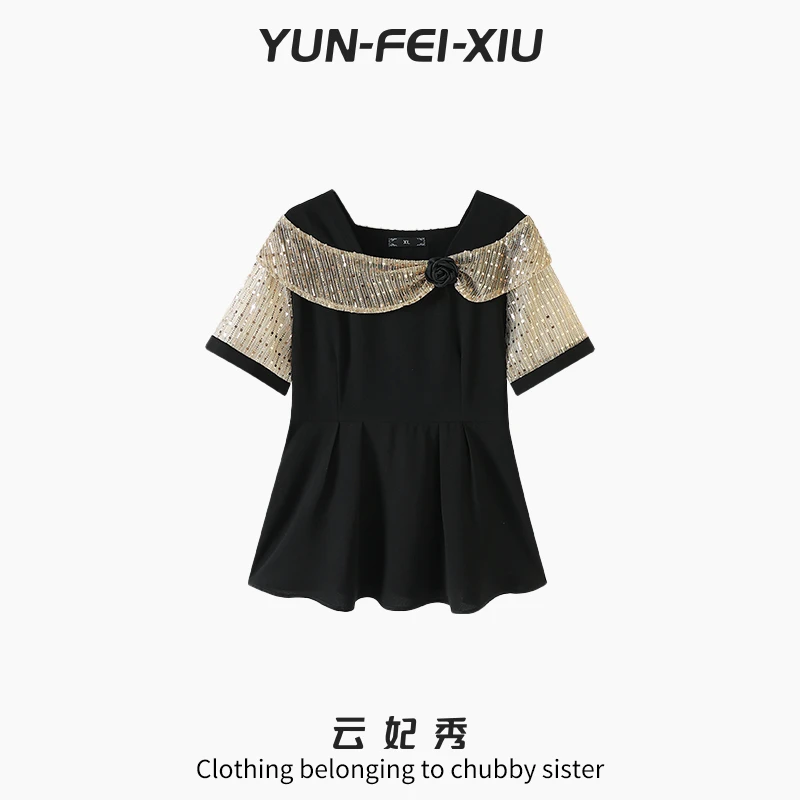 云妃秀大码女装T恤休闲时尚胖妹妹显瘦宽松韩版减龄上衣夏季6209