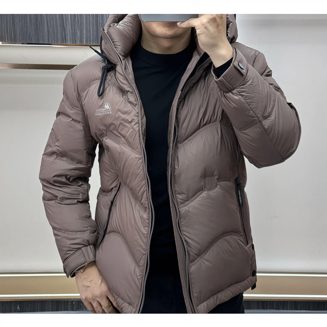 男士立体水波纹设计感立领连帽短款羽绒服 KF132