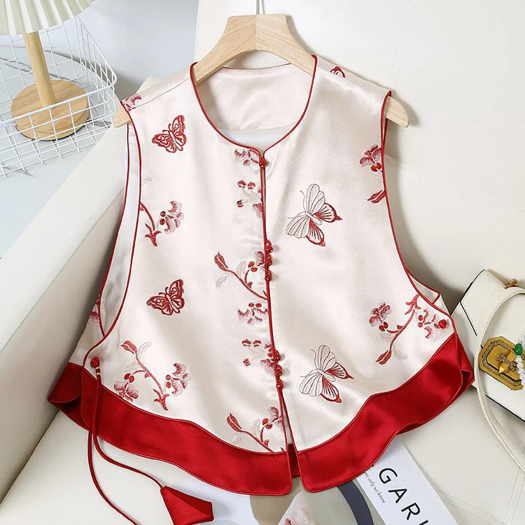 小个子新中式马甲重工撞色刺绣外穿背心国风女装2025新款春季马褂