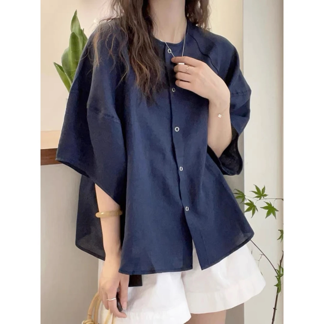 端庄优雅大气！时尚简约短袖衬衫女2025夏季宽松显瘦休闲百搭上衣