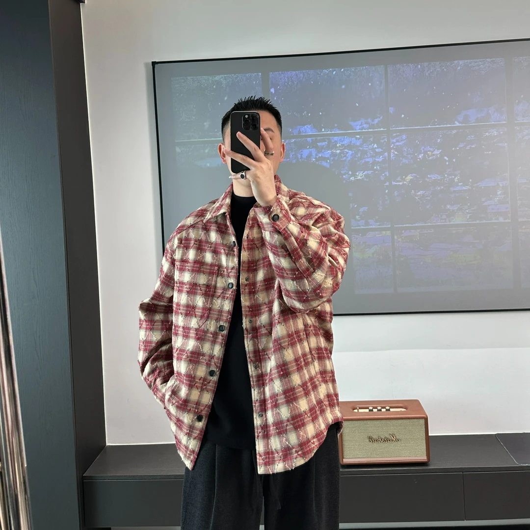 CHUJIE韩版时尚休闲宽松轻量化格子衬衫式轻薄羽绒外套