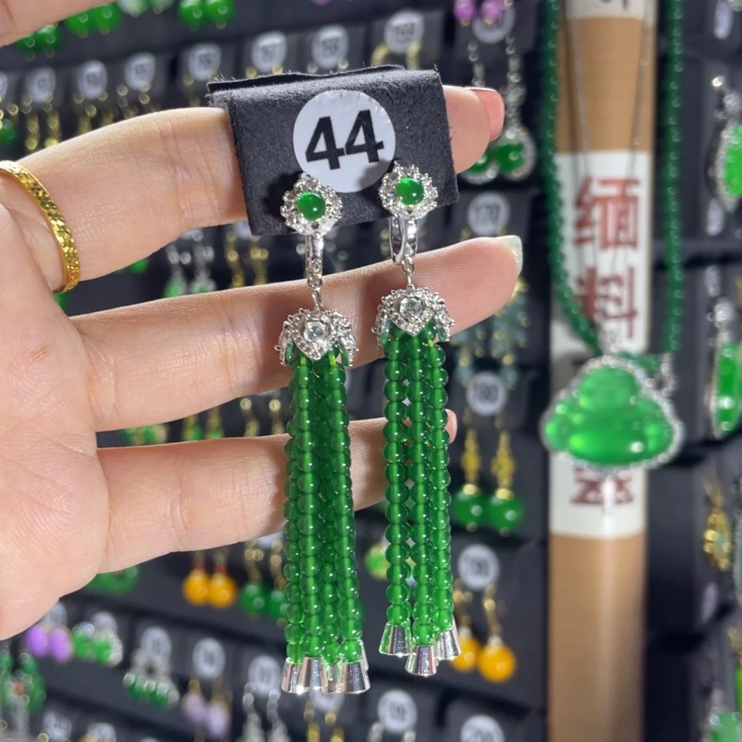 银S925镶嵌翡翠耳饰44