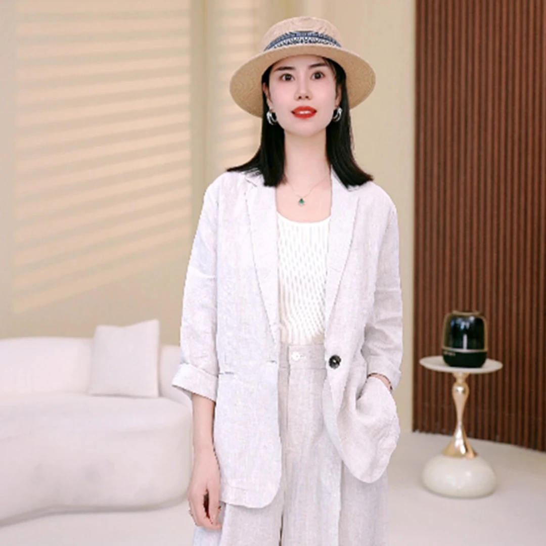 北桔2025春夏新款韩版时尚休闲百搭宽松显瘦纯色西装外套女5688