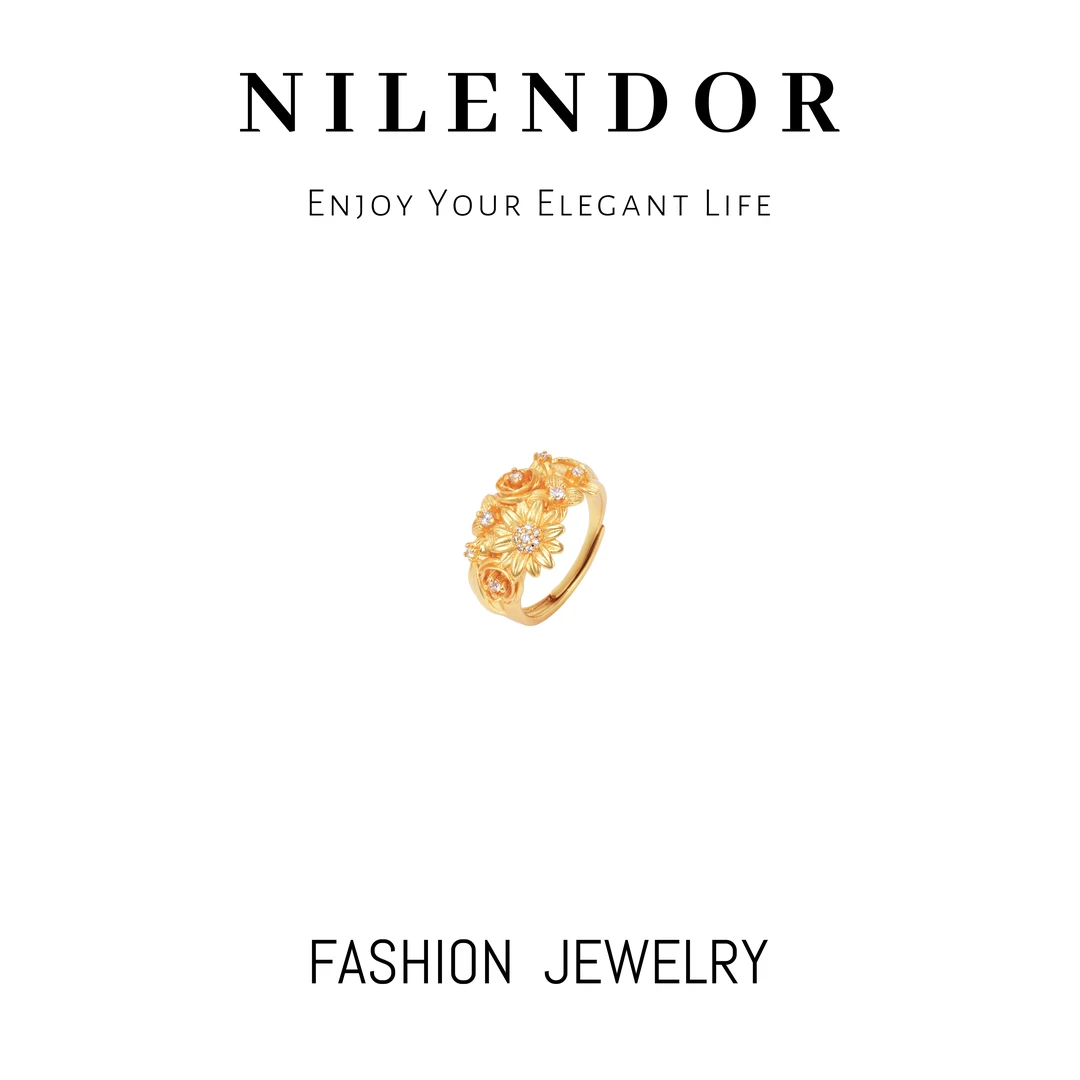 铜合金合成锆石戒指 D-40花团锦簇复古微镶通勤精致百搭戒指