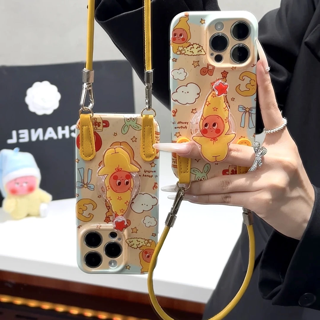 童趣可爱旋转星星人挂绳适用苹果17菲林手机壳华为vivoppo小米15