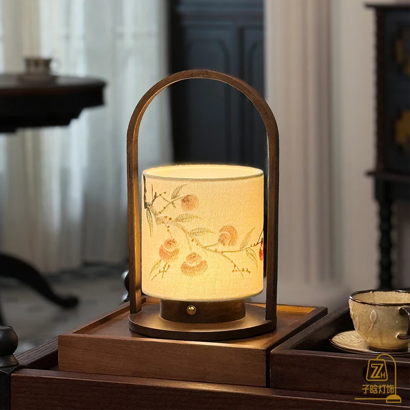 宋代美学卧室床头灯国风手绘复古民宿氛围手提书法桌茶台装饰台灯