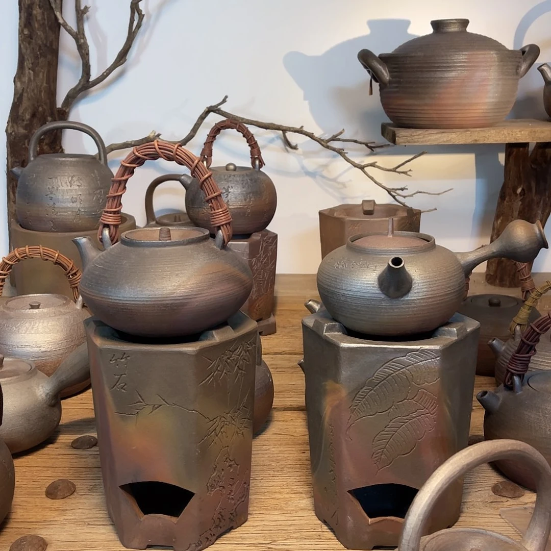 卉***缘高六角竹石画片柴烧炉