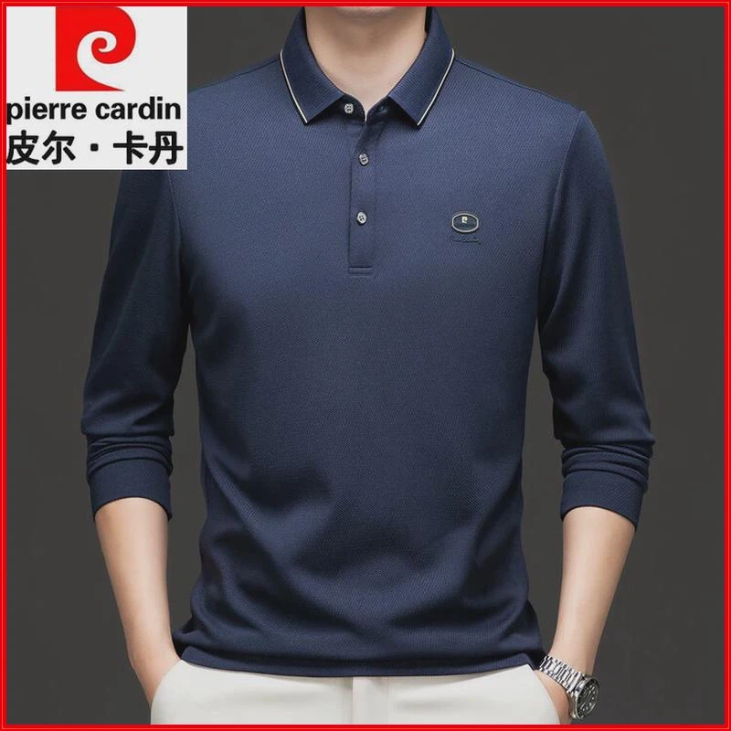 皮尔卡丹2024春秋季男士爸爸装长袖t恤中老年翻领打底polo衫上衣